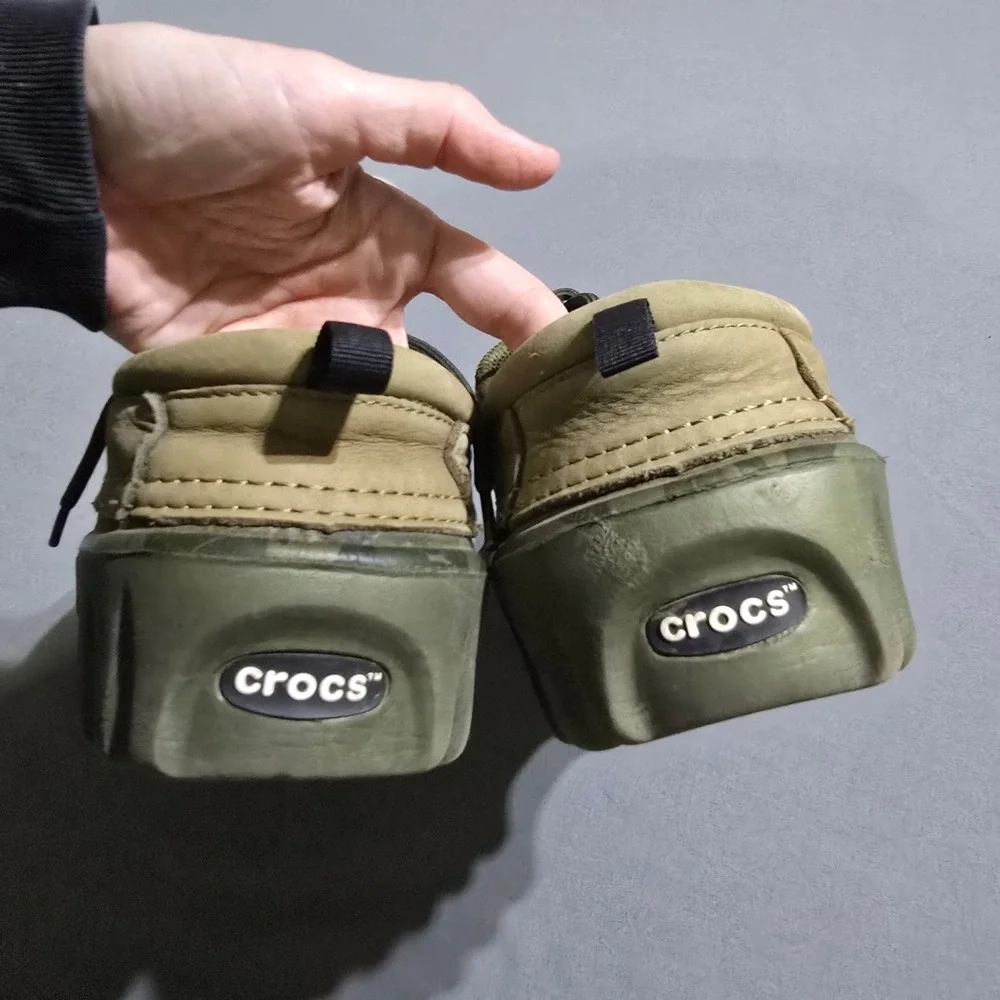 Crocs Georgie Lace Up Shoes Mens 7 Green Tan Camo All Terrain Rugged Chunky Sole